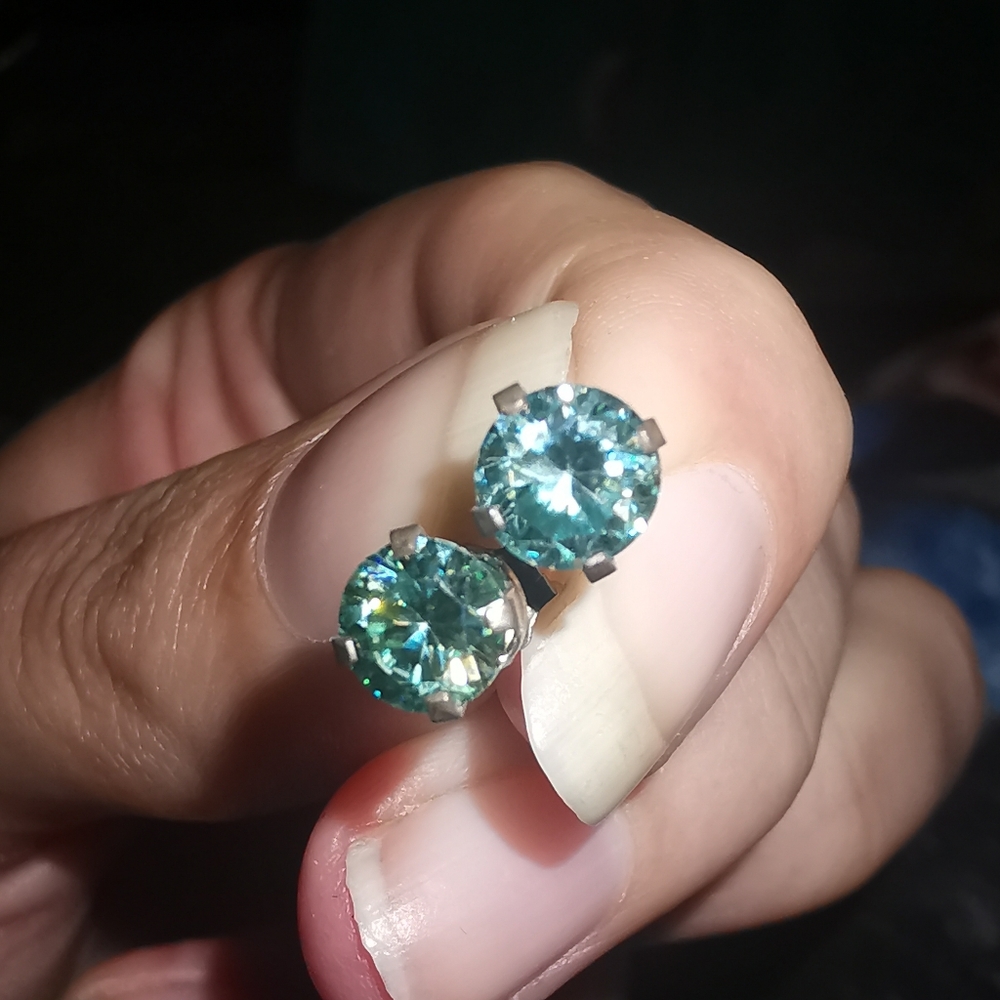 Blue green moissanite earrings